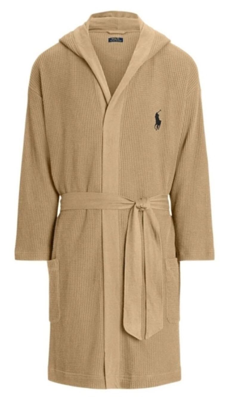 Polo Ralph Lauren Mens Thermal Knit Hooded Robe Tan Khaki New $95 MSRP